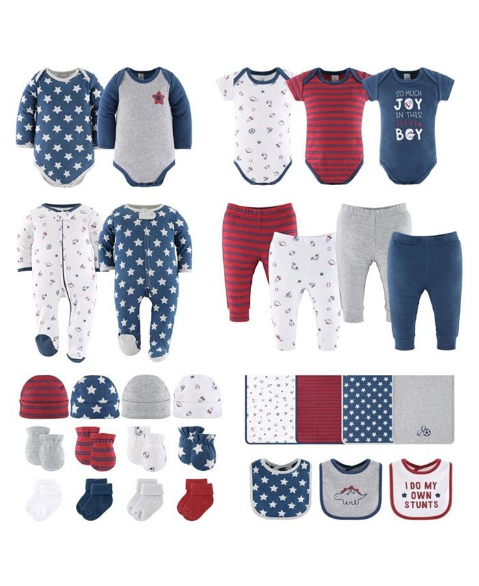 Подарочный набор Layette для новорожденных мальчиков, голубые и красные вещи, 30 основных предметов, The Peanutshell, синий подарочный набор newborn layette для мальчиков и девочек green funny basics 30 основных предметов the peanutshell мультиколор