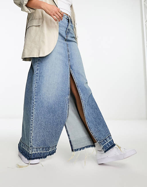 

Синяя джинсовая юбка макси с двойным разрезом ASOS DESIGN