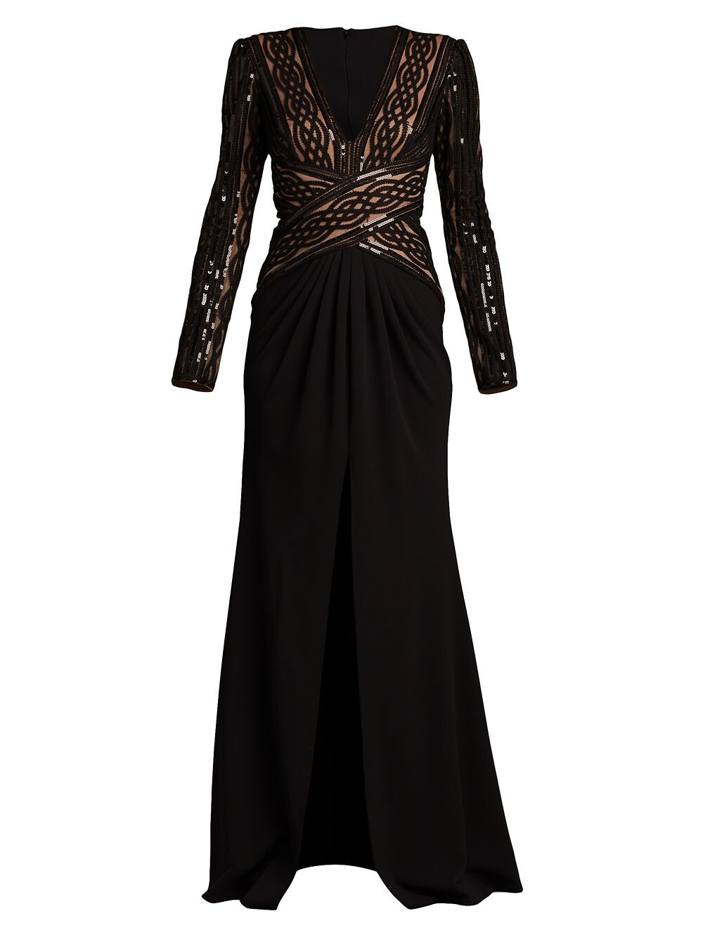 

Расшитое пайетками платье с длинными рукавами Tadashi Shoji, черный