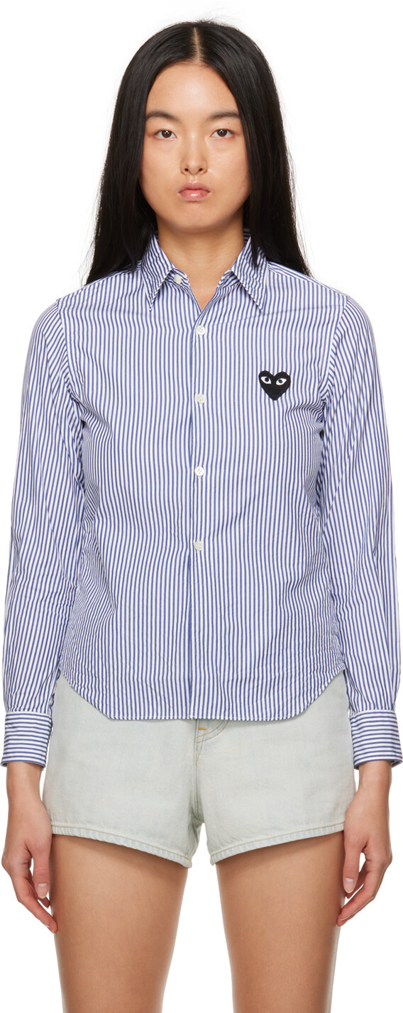 

COMME des GARCONS PLAY Сине-черная рубашка с нашивкой в ​​виде сердца Comme des Garçons