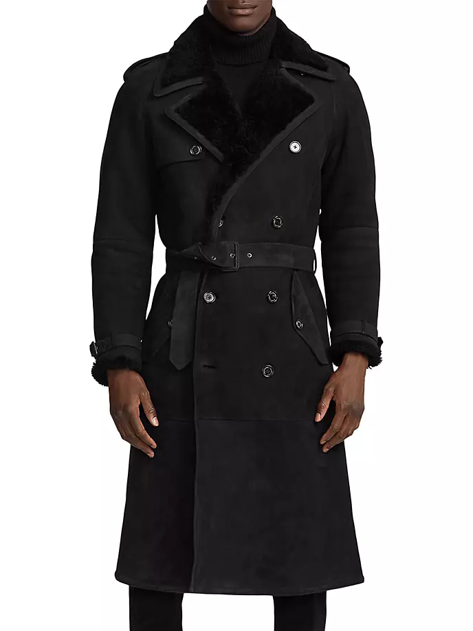 

Двубортный тренч из овчины Ralph Lauren Purple Label, черный