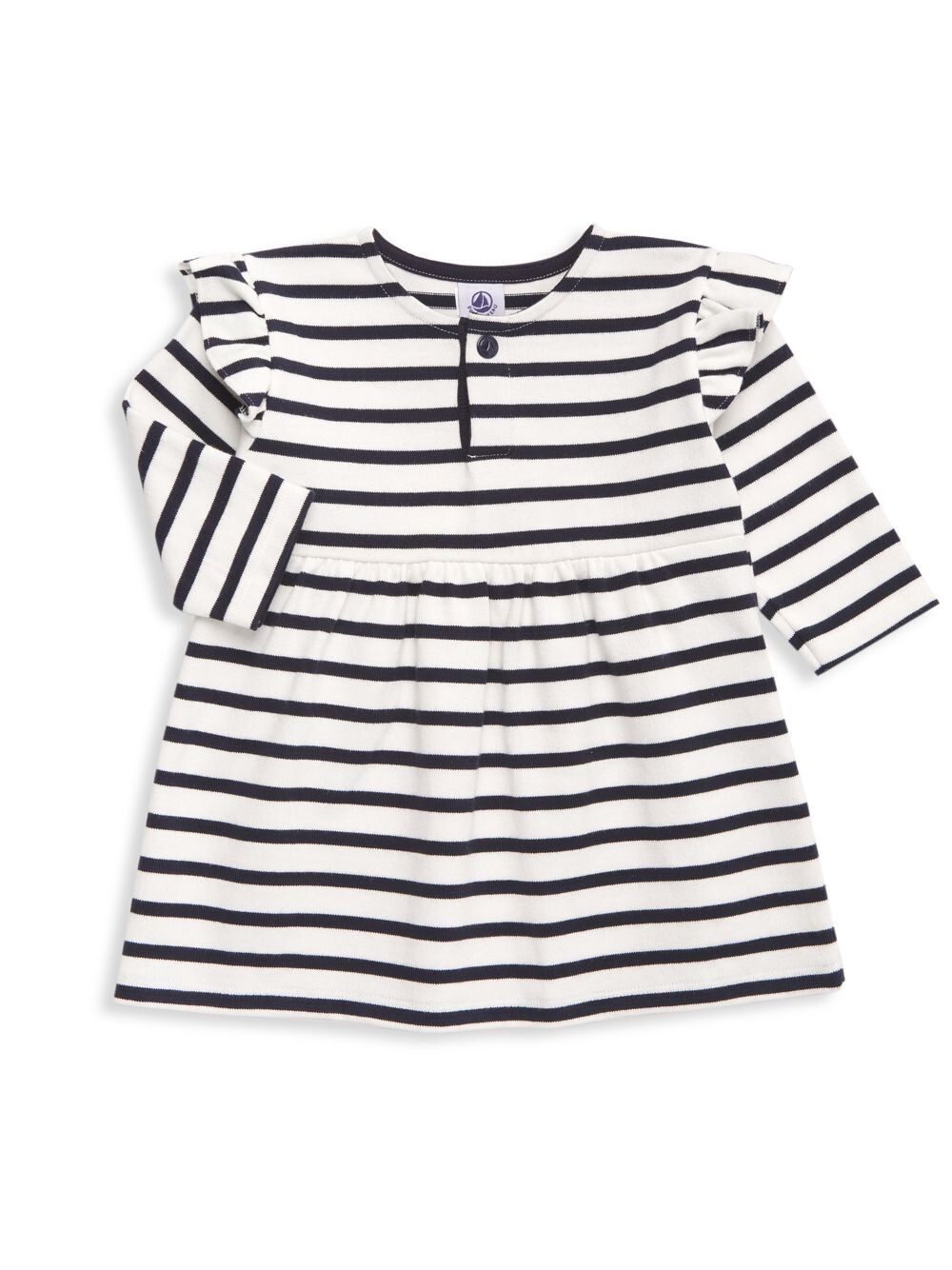 

Полосатое платье с рюшами для девочки для малышки Petit Bateau, белый