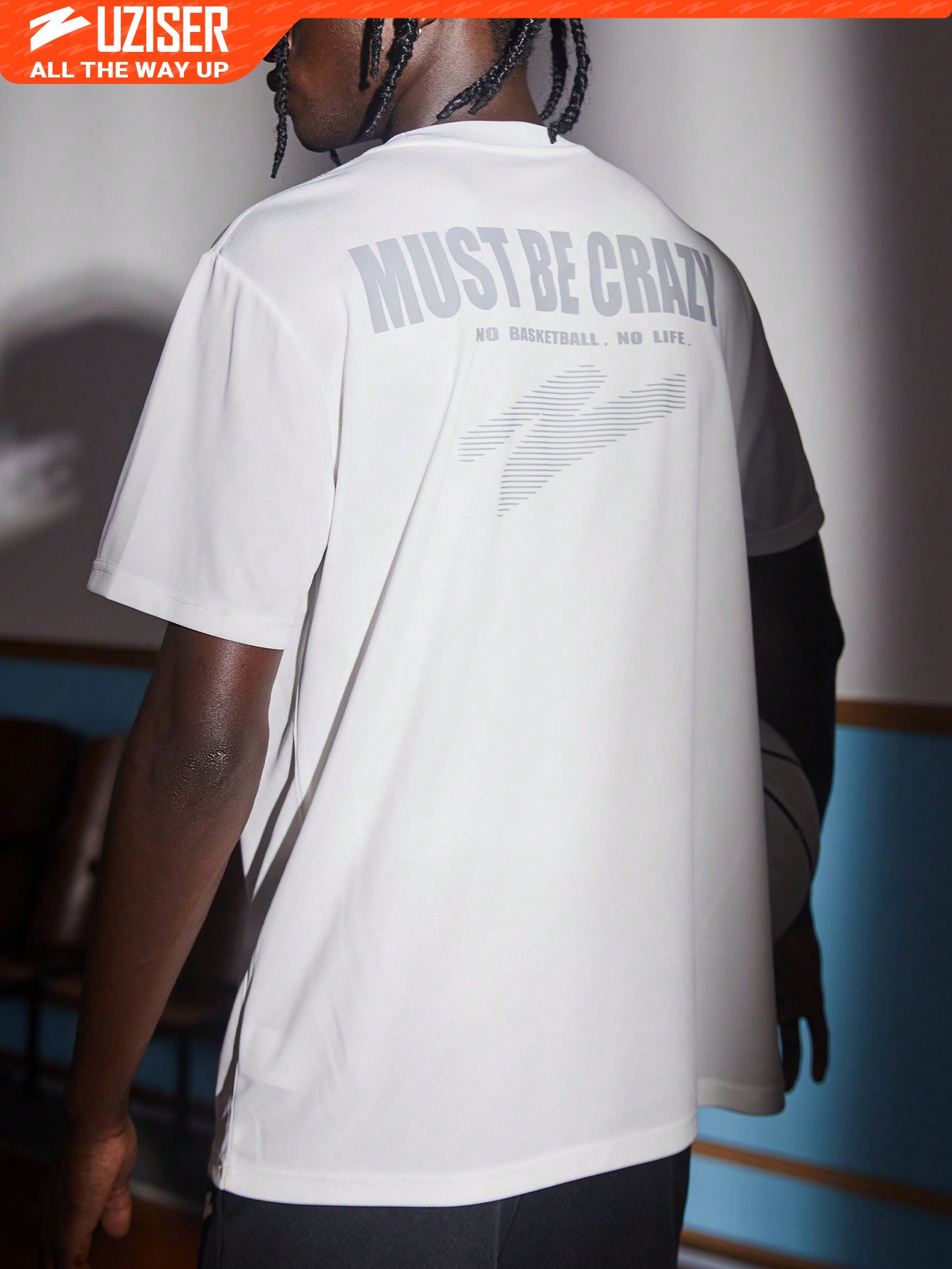 UZISER Uziser Мужская летняя спортивная футболка с круглым вырезом и буквенным принтом, белый