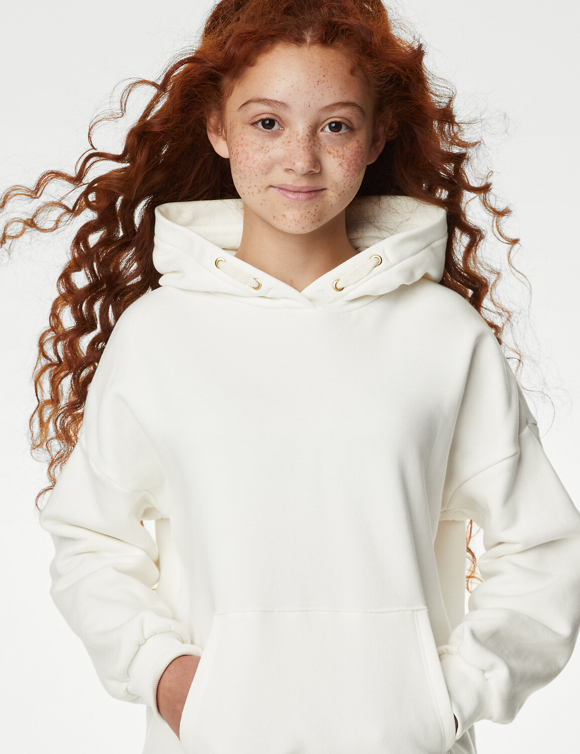 

Толстовка с капюшоном из хлопка (6–16 лет) Marks & Spencer, слоновая кость