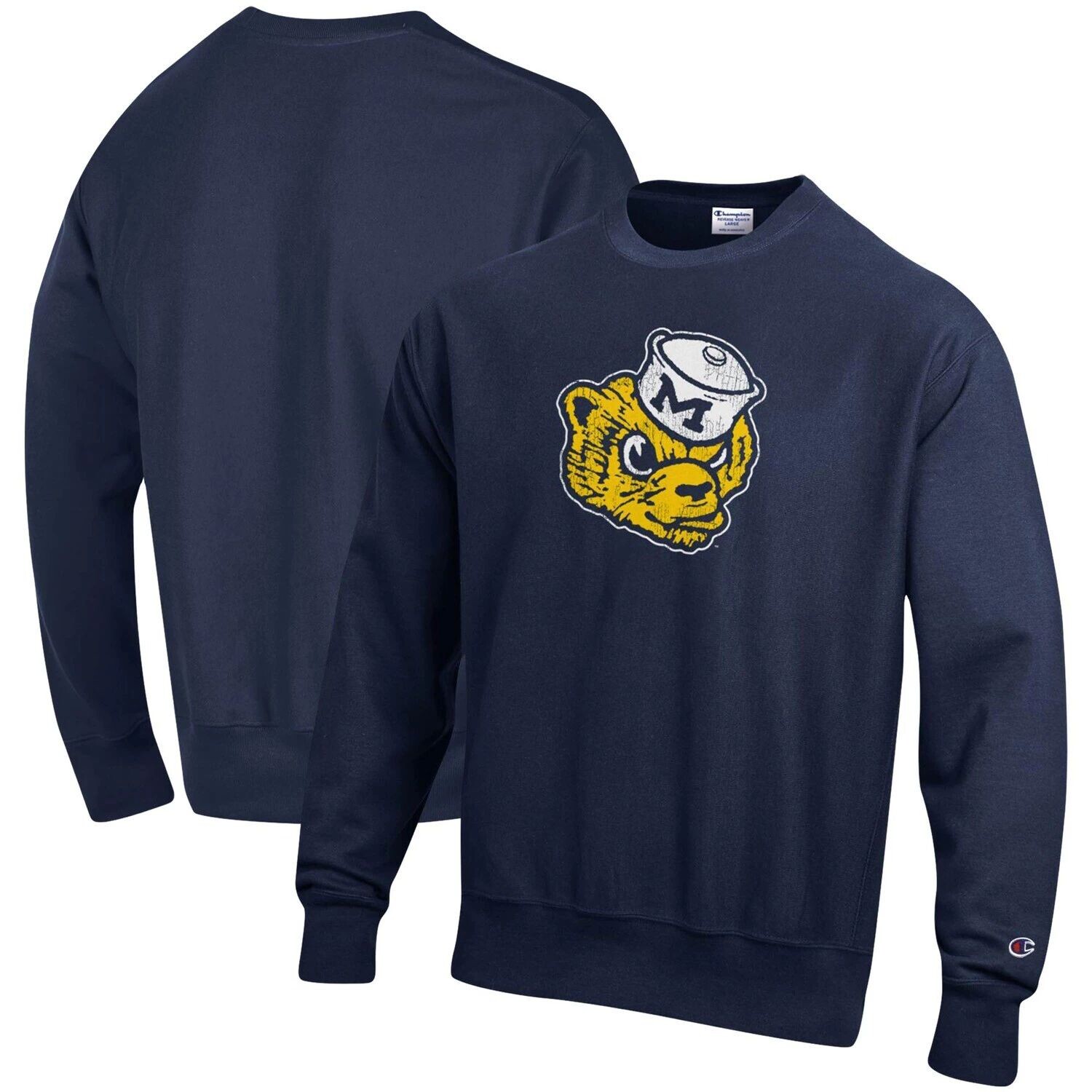 

Мужской темно-синий пуловер с логотипом обратного переплетения Michigan Wolverines Vault Logo Champion