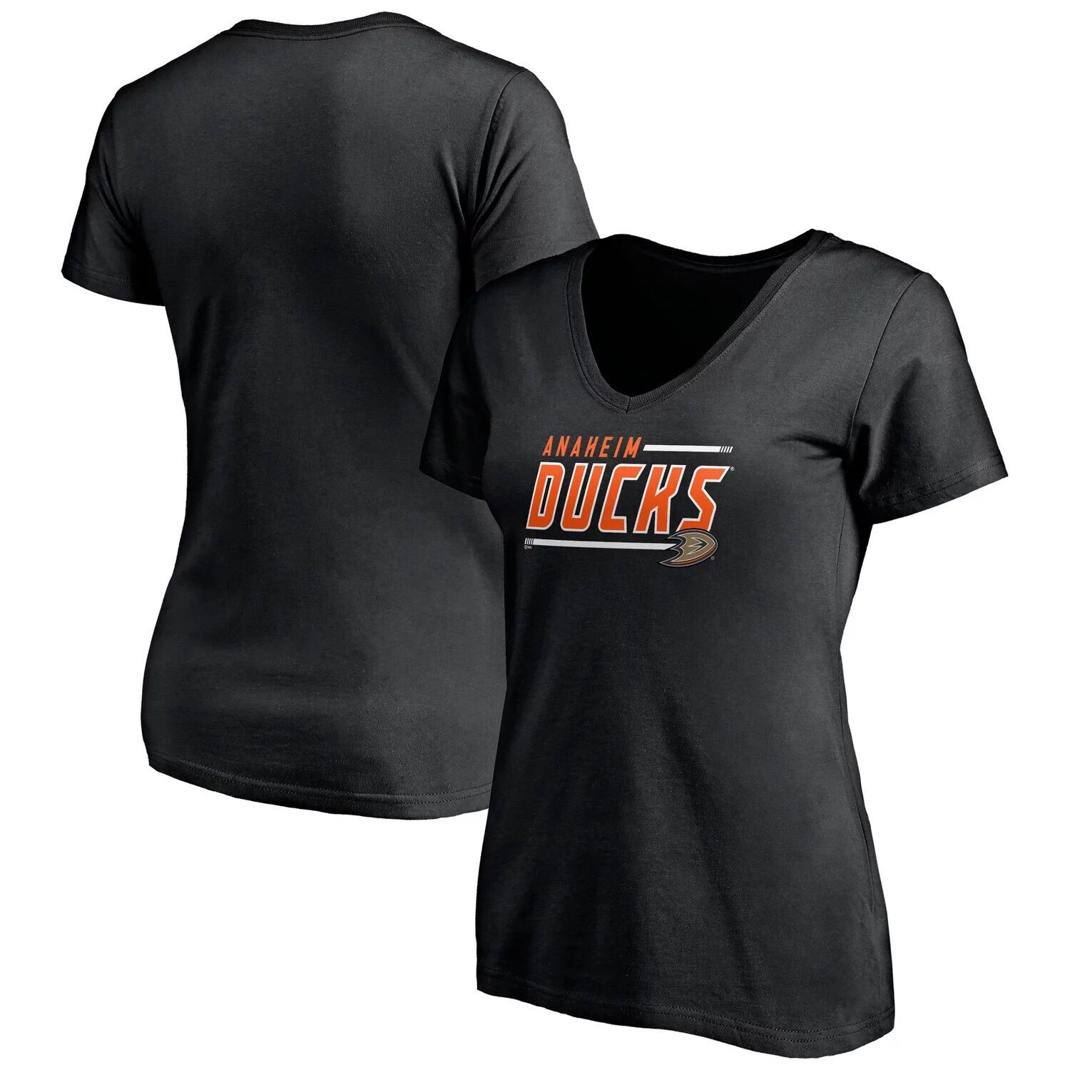 

Женская черная футболка с логотипом Fanatics Anaheim Ducks размера плюс в форме талисмана с v-образным вырезом Fanatics, Черный