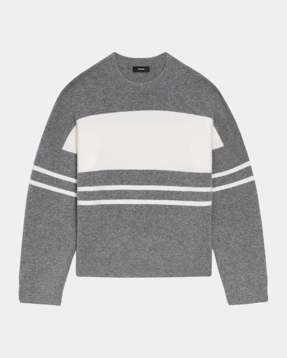 

Шерстяной свитер в стиле колор-блок Theory, цвет Medium Heather Grey/Ivory