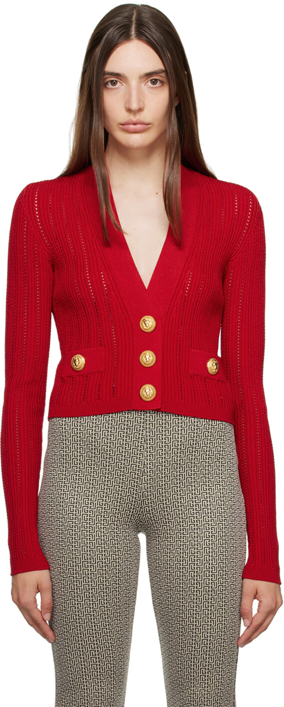 

Красный укороченный кардиган Balmain