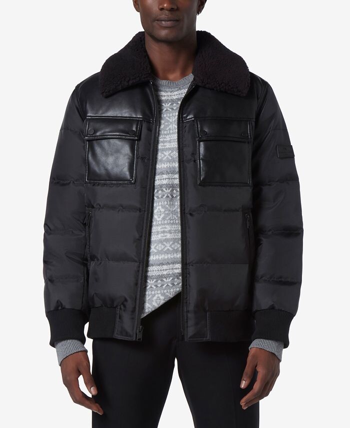 

Мужской пуховик Beaumont Aviator с отделкой из искусственной кожи Marc New York, черный