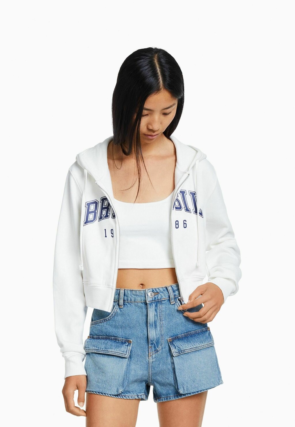 

Толстовка на молнии Bershka, бежевый
