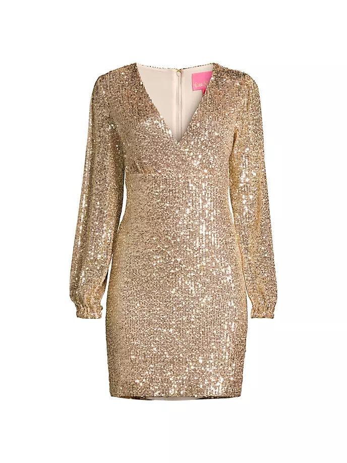 Мини-платье Reagan с пайетками и длинными рукавами Lilly Pulitzer, цвет gold metallic