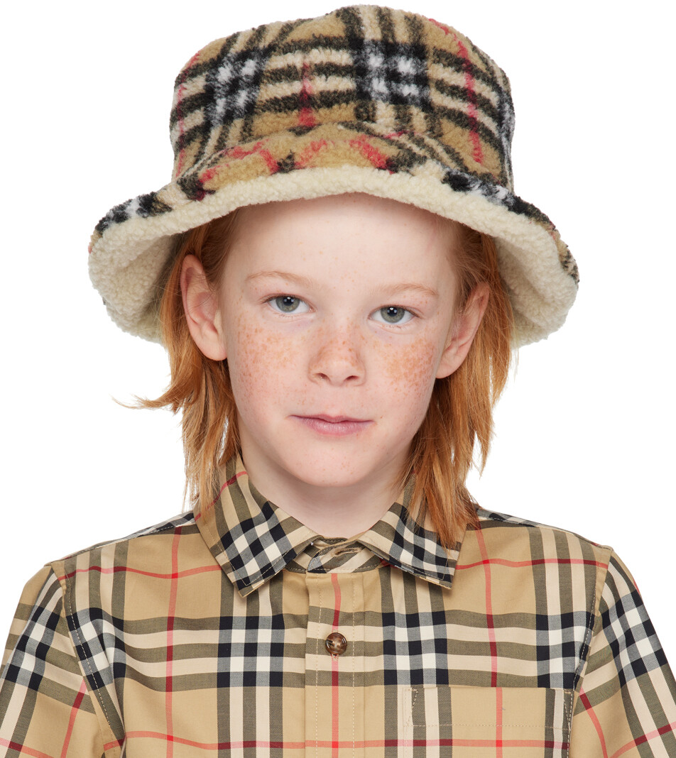 

Детская бежевая флисовая панама в клетку, 8–12 лет Burberry