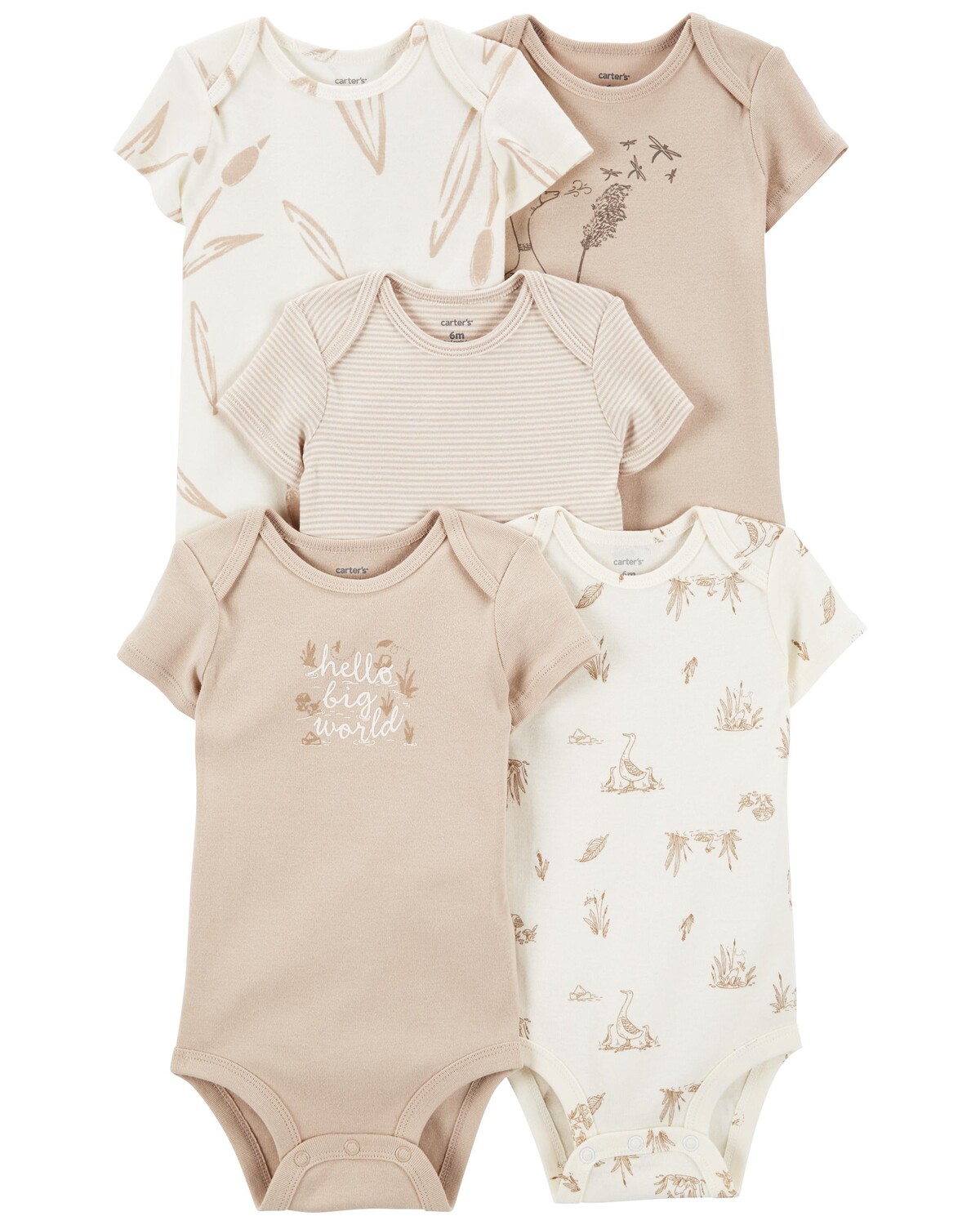 

Комплект из 5 комплектов детских боди с короткими рукавами Carter's, слоновая кость