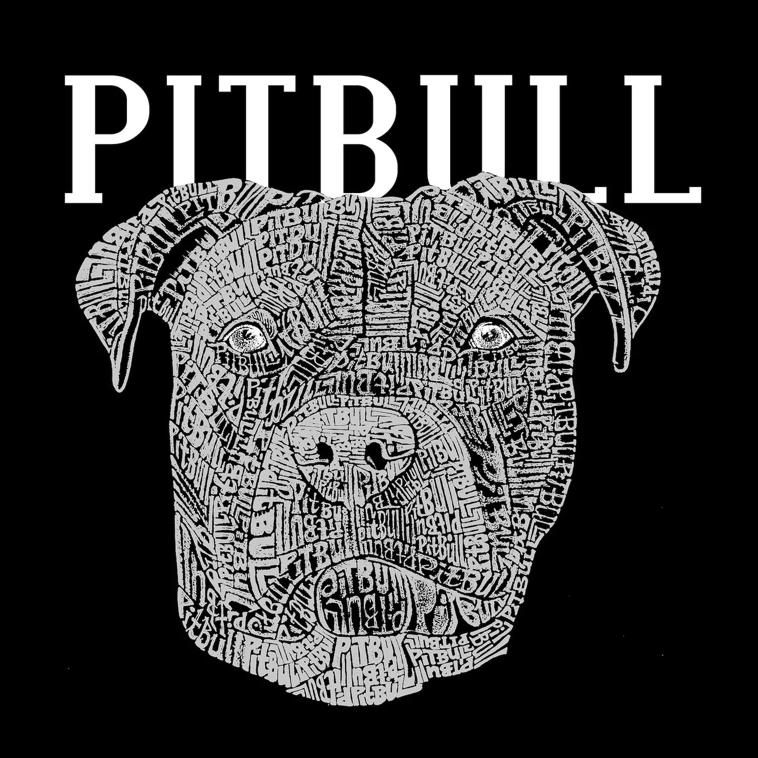 Pitbull Face - мужская футболка с рисунком Word Art LA Pop Art, черный