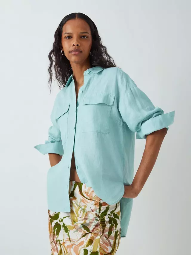 

Рубашка John Lewis John Lewis Linen Button Down, цвет aqua/grey