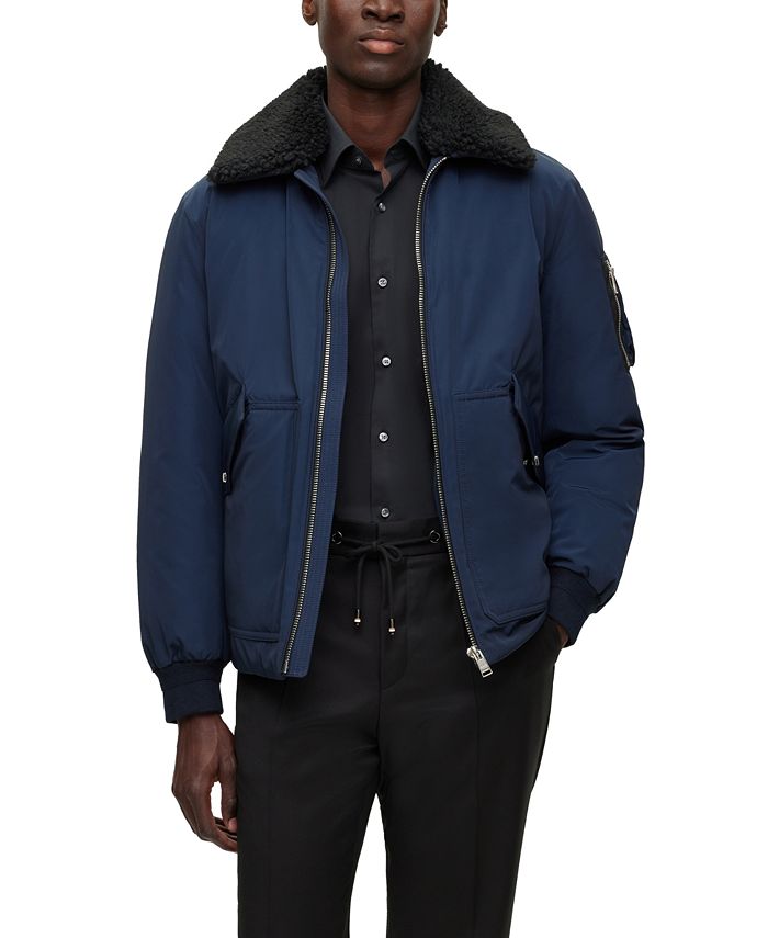 Мужская водоотталкивающая куртка с воротником из искусственного меха Hugo Boss, синий