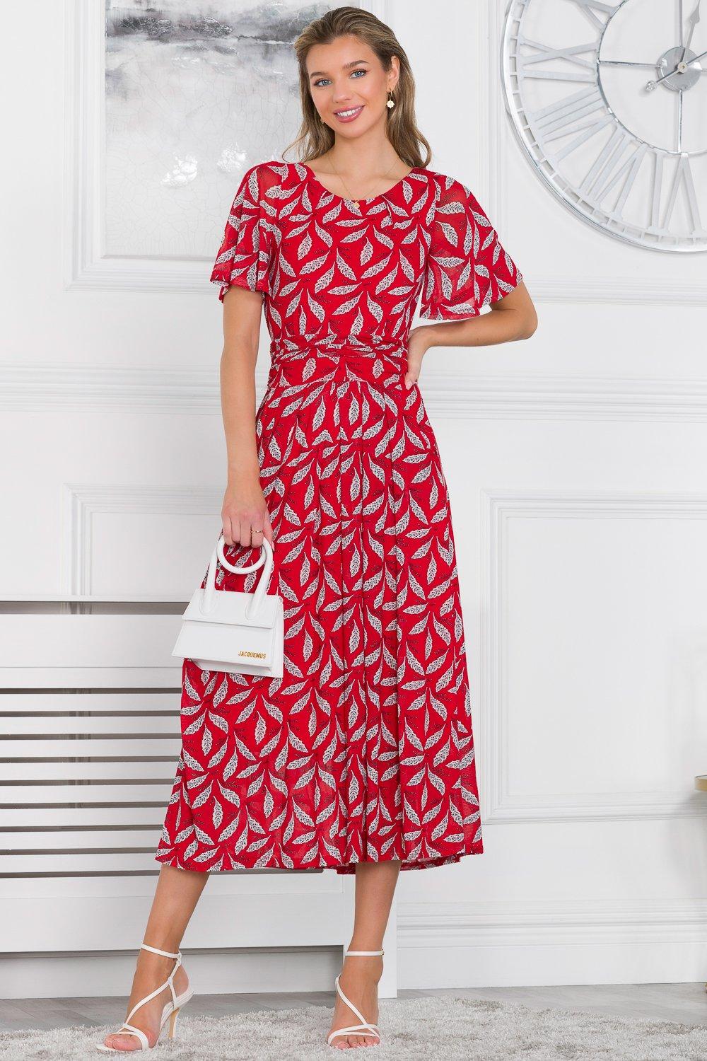 Сетчатое платье макси Raylina с принтом листьев Jolie Moi, красный
