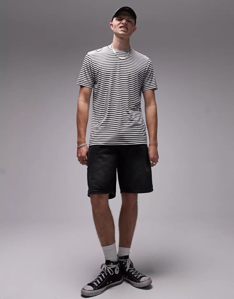 

Черная классическая футболка в полоску Topman