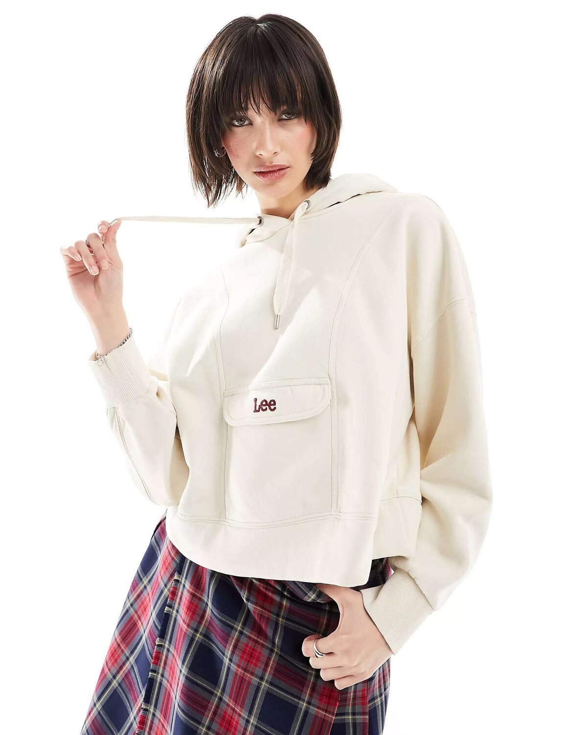 

Худи с капюшоном Lee Vintage с центральным логотипом цвета экрю