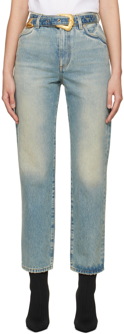 

Синие классические джинсы с поясом Balmain