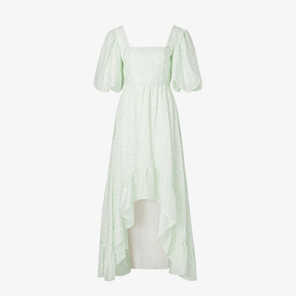 

Тканое платье макси Amina с объемными рукавами By Malina, цвет floral mist mint