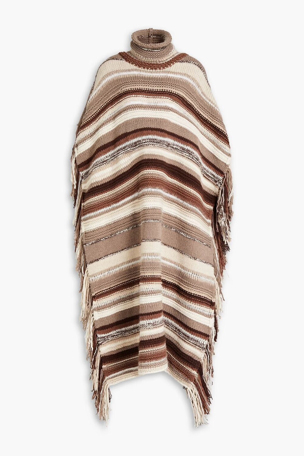 

Пончо из кашемира в полоску с бахромой Chloé, светло-коричневый