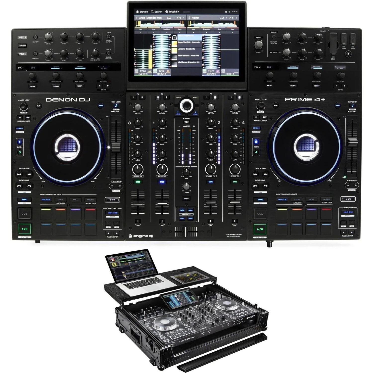 

Автономная диджейская система Denon DJ Prime 4+ с 4 деками и чехлом в стиле Odyssey Glide — черный