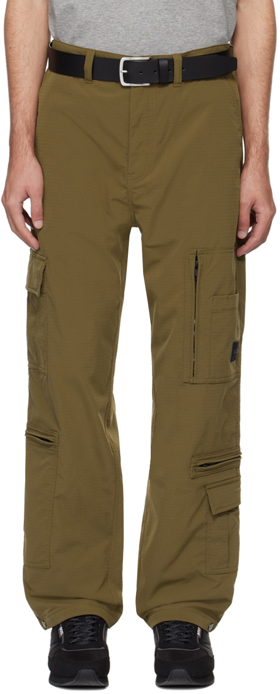 Брюки-карго цвета хаки с карманами Boss брюки карго maharishi повседневные прямой силуэт карманы размер 56 хаки