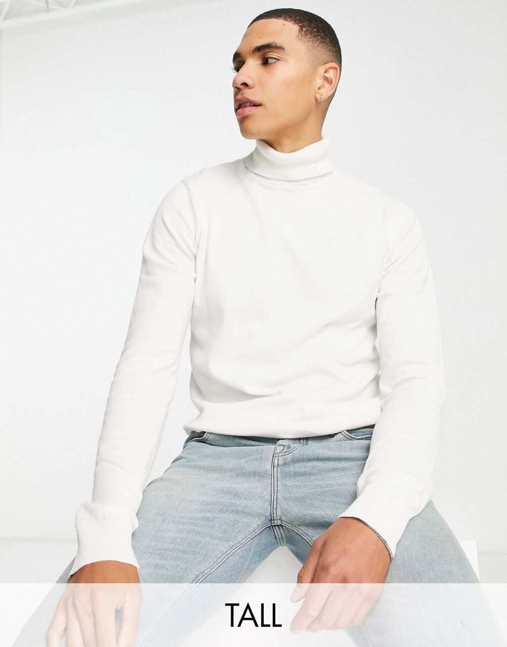 

Белый хлопковый джемпер с высоким воротником Threadbare Tall