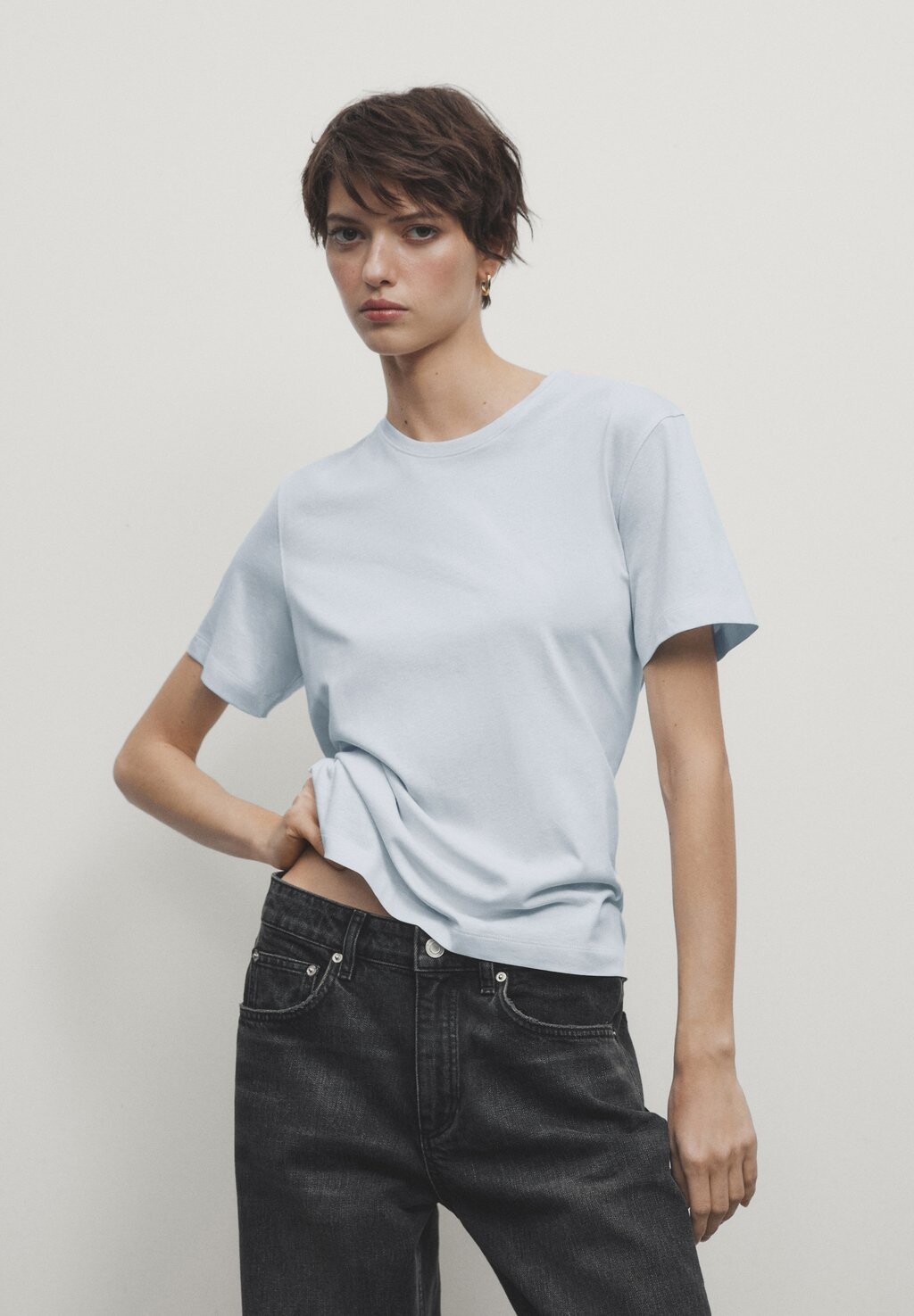 

Футболка базовая SHORT SLEEVE Massimo Dutti, цвет light blue