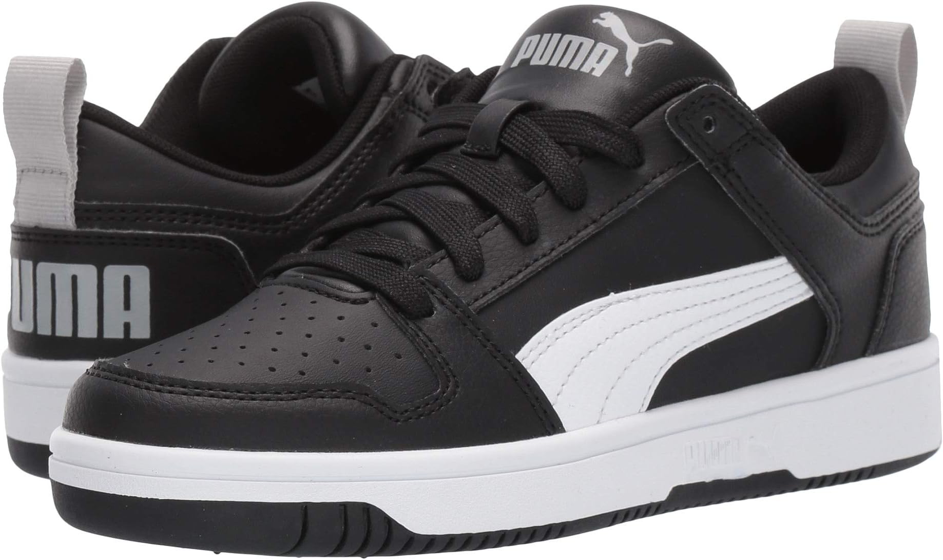 Кроссовки Puma Kids Rebound Layup Lo Synthetic Leather Sneakers PUMA, цвет Puma Black/Puma White/High Risk