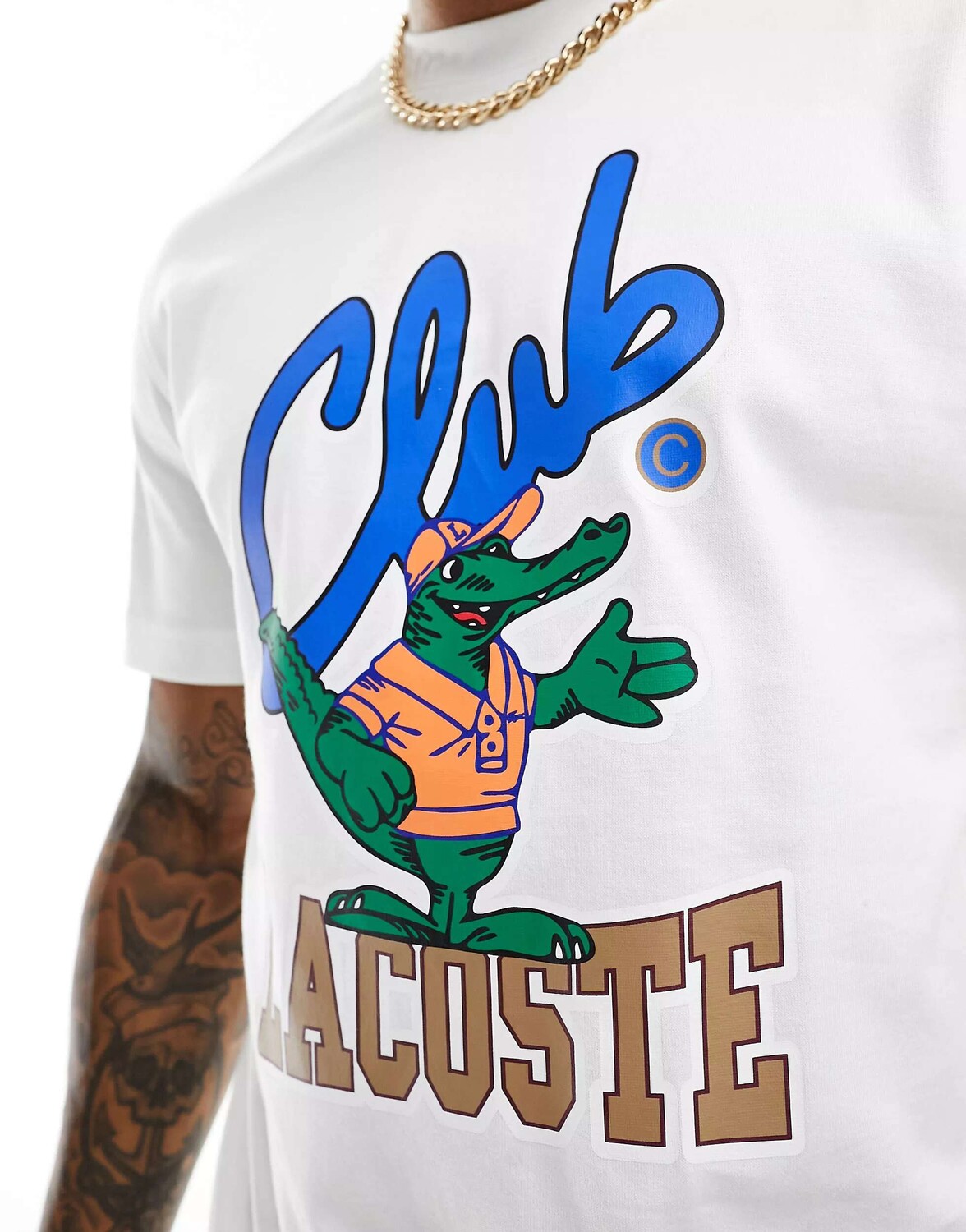 

Белая футболка Lacoste с рисунком спереди в стиле ретро, Белый