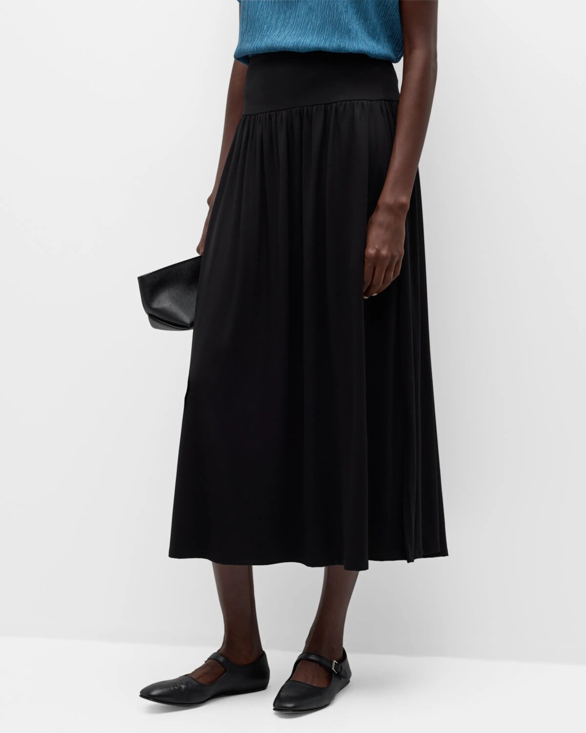 

Юбка-миди из джерси миниатюрного размера со сборками Eileen Fisher, цвет Black