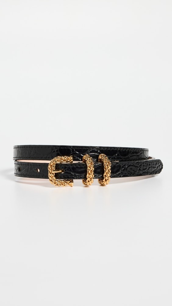 

Ремень BY FAR Kat Black Circular Croco Embossed Leather, черный