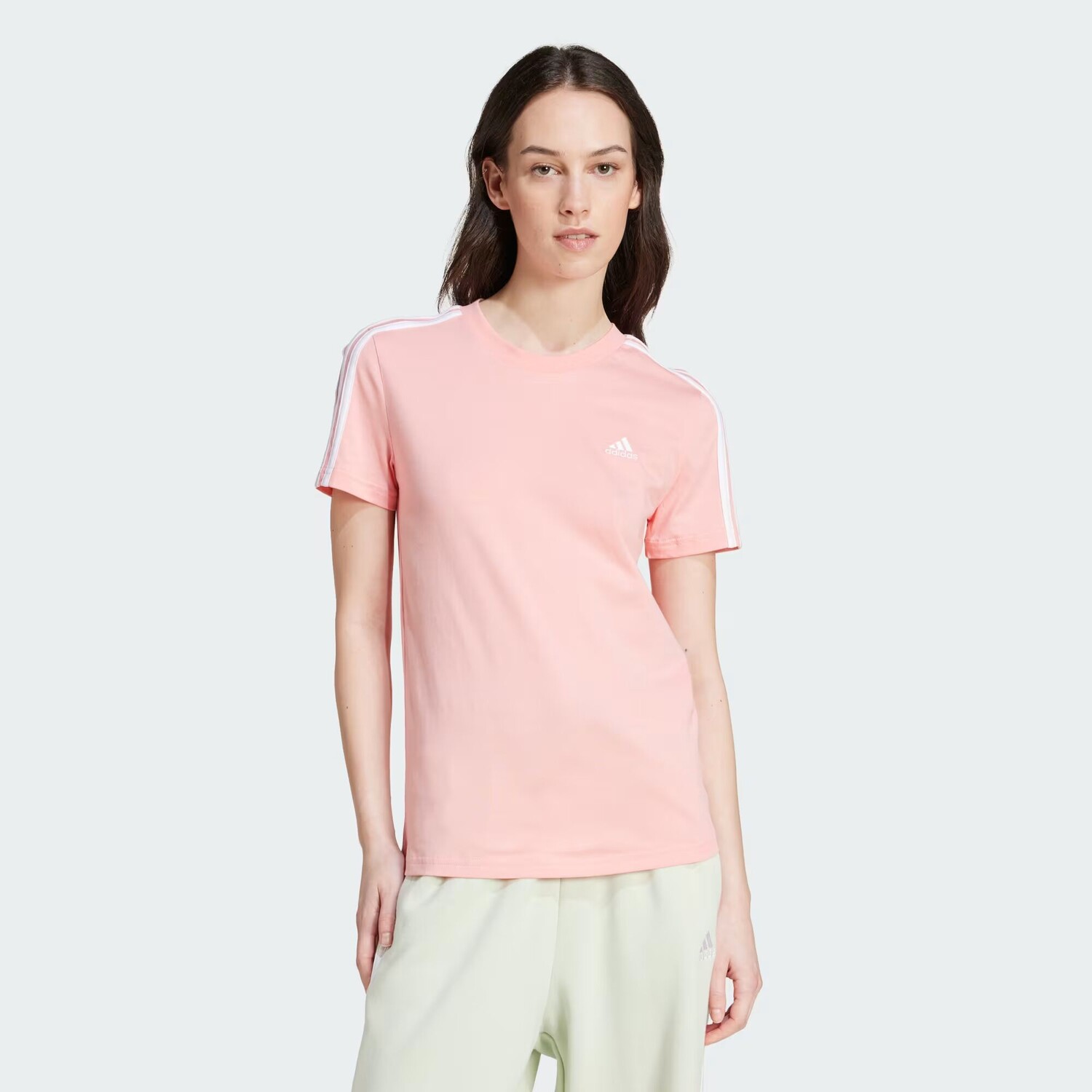 

Узкая футболка Essentials с 3 полосками Adidas, цвет Semi Pink Spark/White