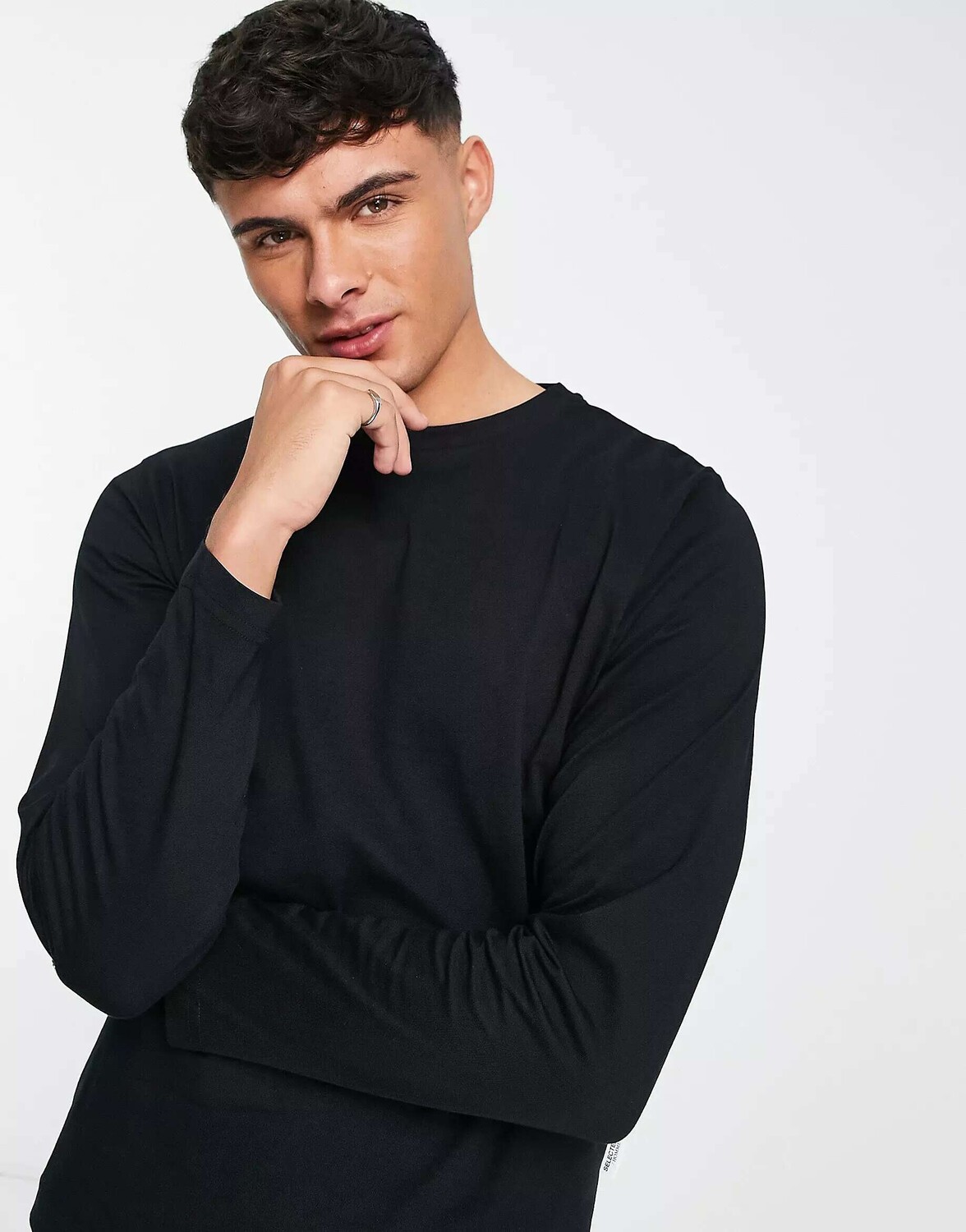 

Черная футболка с длинными рукавами Selected Homme, Черный