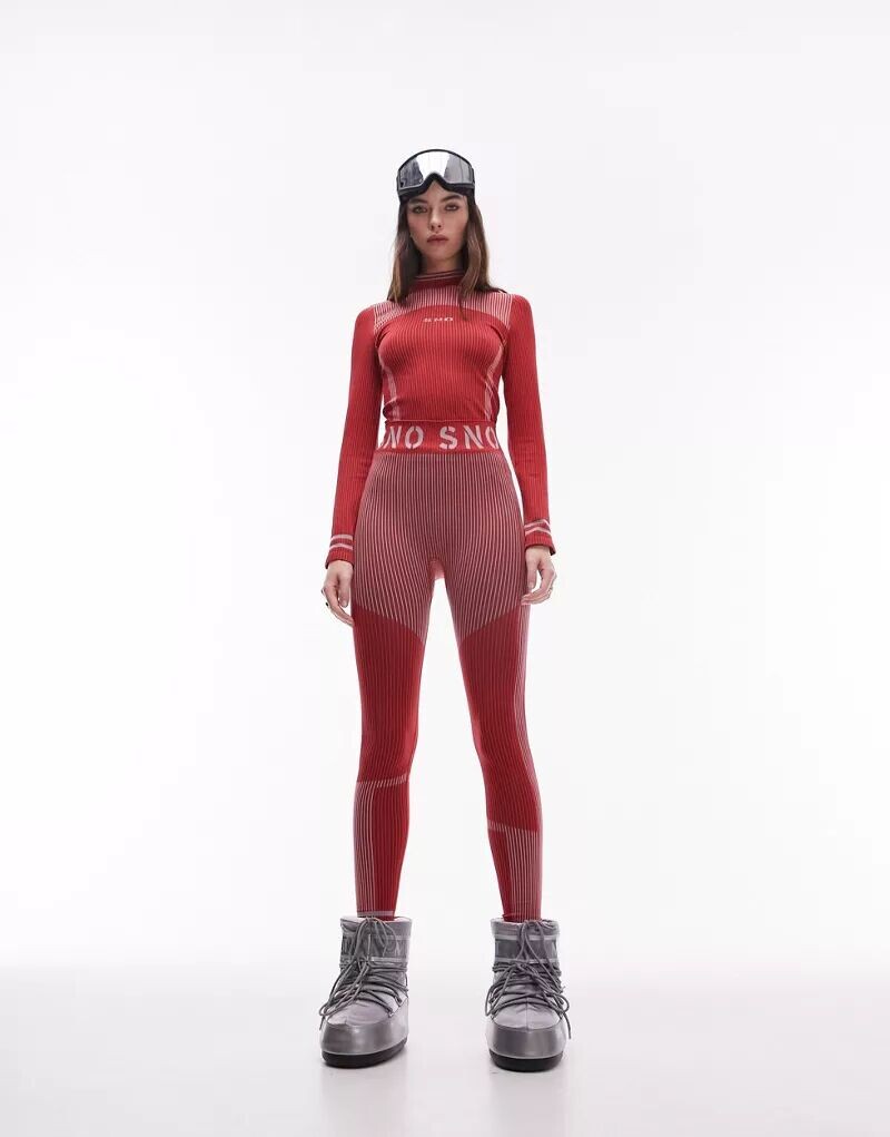 

Красные бесшовные лыжные леггинсы в рубчик Topshop Sno