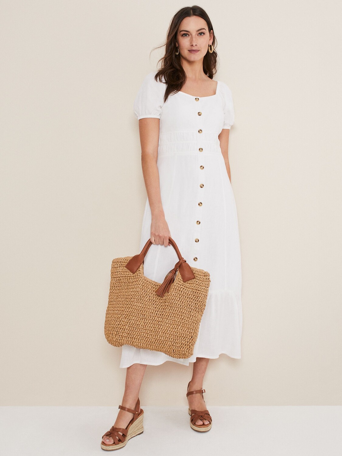 

Платье Phase Eight Maribella из смесового льна, белое, Белый