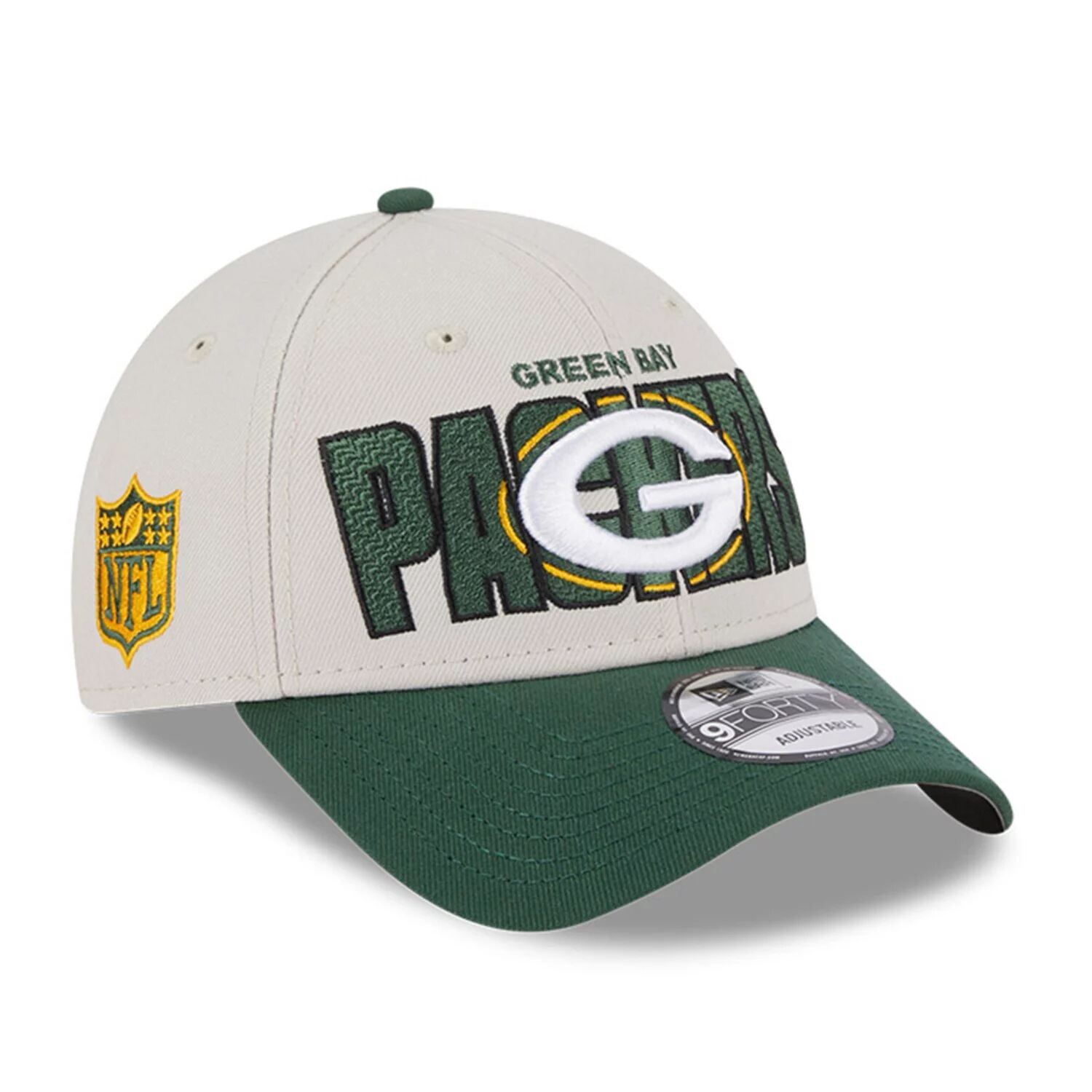 

Мужская регулируемая кепка New Era Stone/Green Bay Packers 2023 NFL Draft 9FORTY