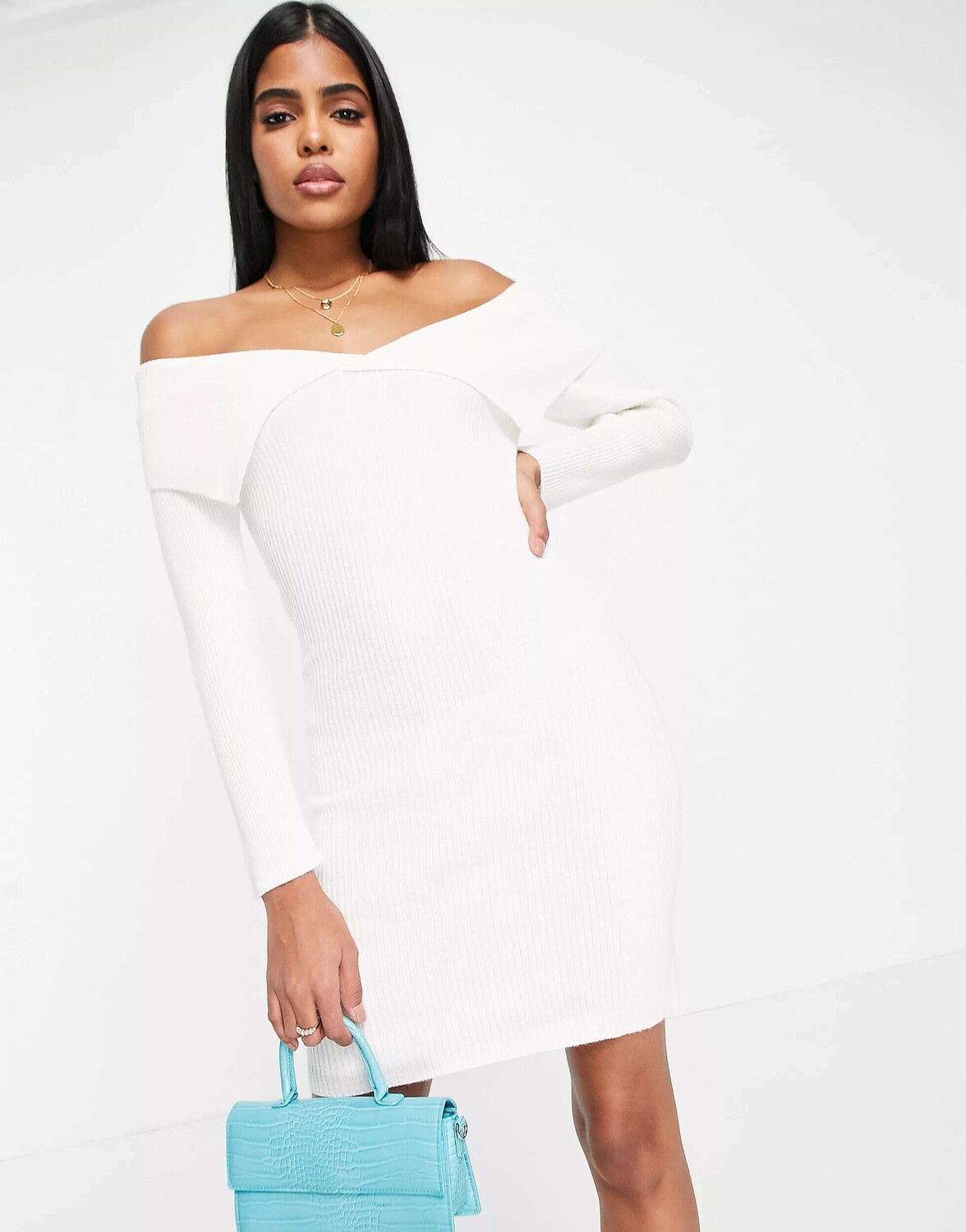 

Мини-платье в рубчик с складками Miss Selfridge цвета слоновой кости