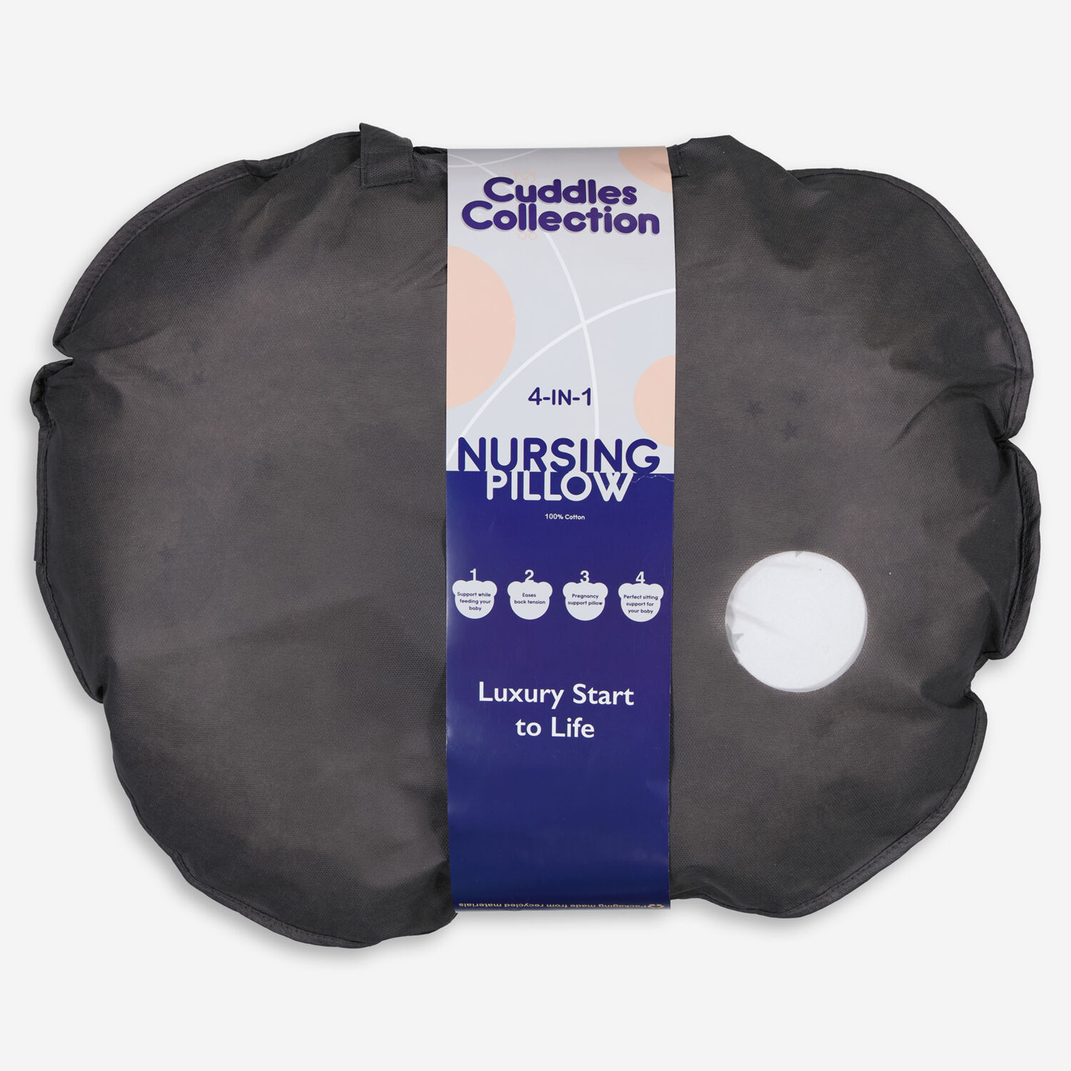 Белая подушка для кормления с серым узором в виде звезд Cuddles Collection