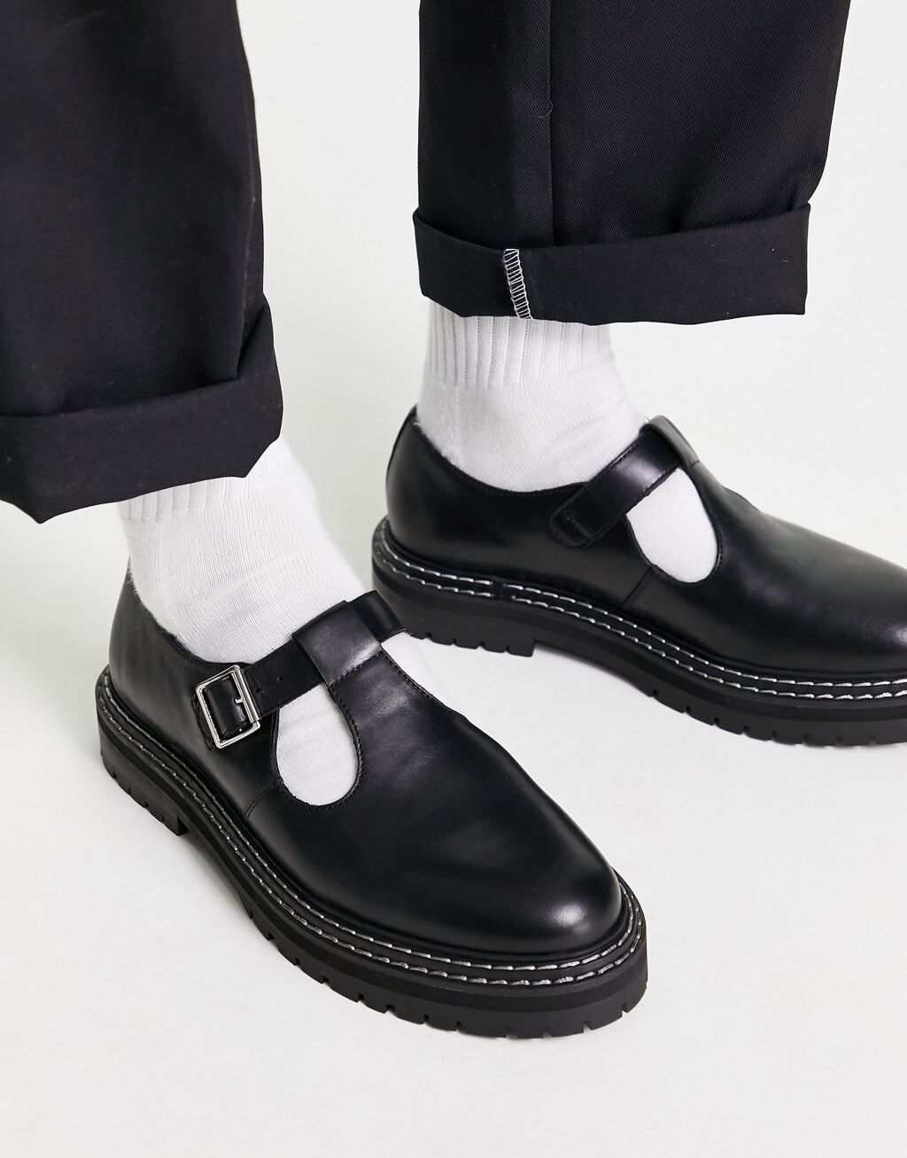 

Черные кожаные массивные лоферы Мэри Джейн ASOS DESIGN