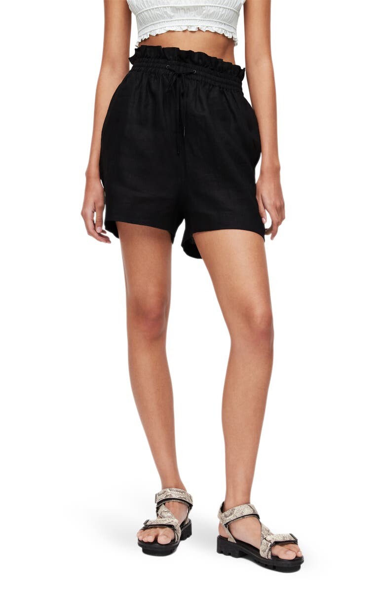 

Lily Льняные шорты из бумажного мешка ALLSAINTS, черный