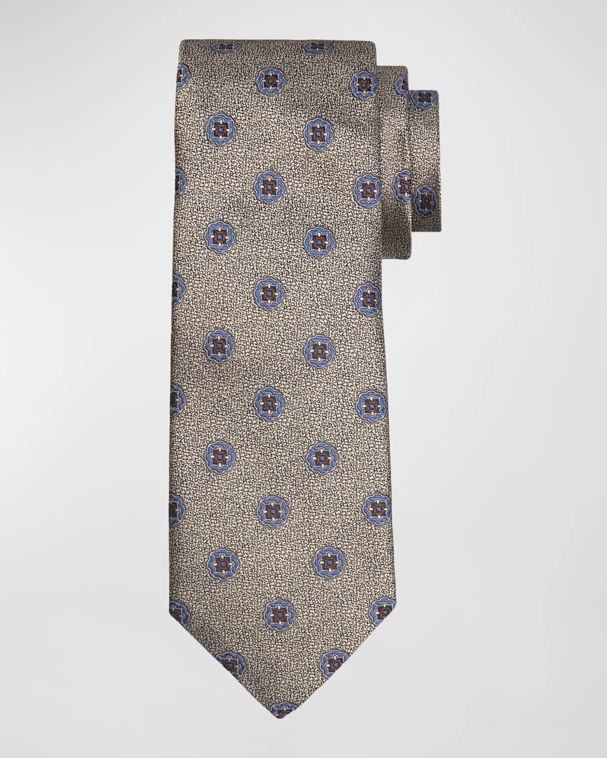 

Мужской шелковый галстук с медальоном Microfantasy Canali, цвет Beige