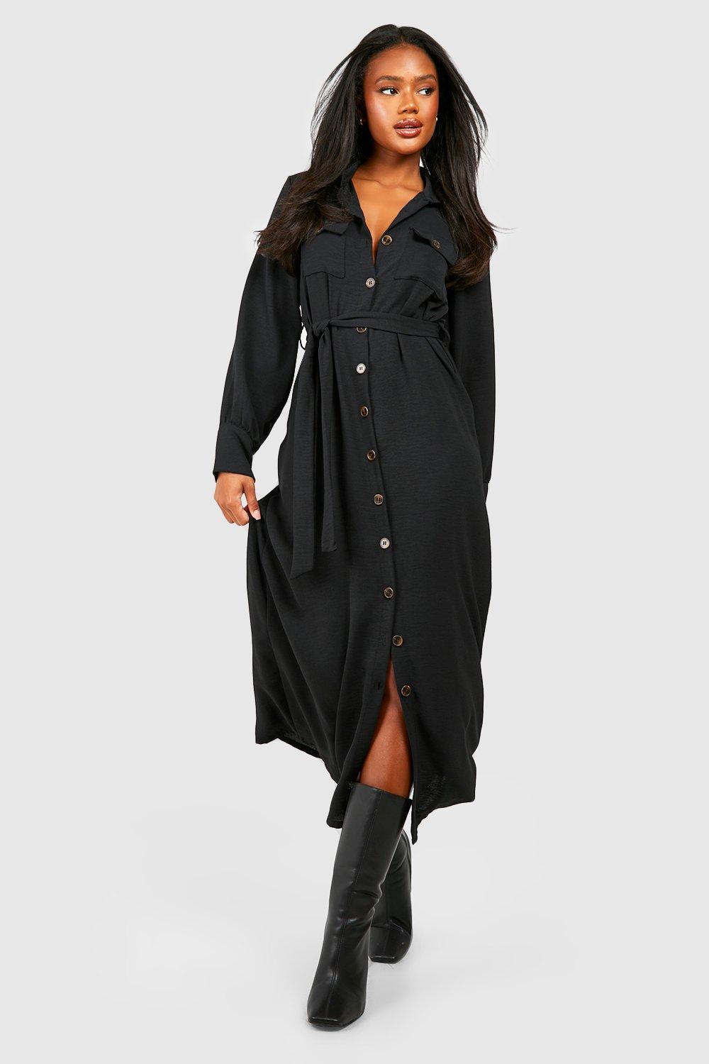 Платье мидакси с кованым рогом и карманами boohoo, черный toptop чёрное платье рубашка toptop