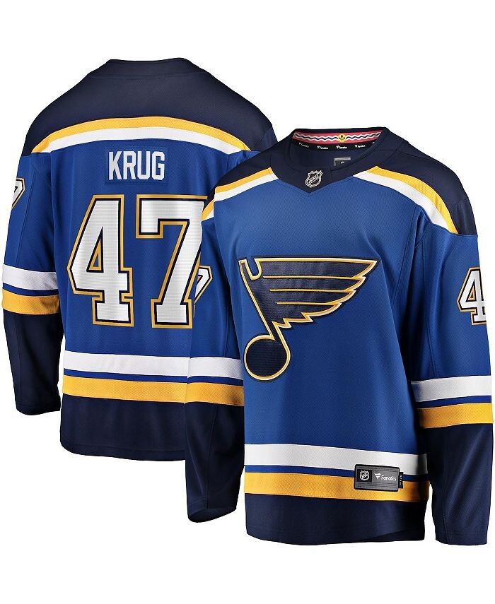 

Мужская синяя футболка с логотипом Torey Krug St. Louis Blues Home Premier Breakaway Player Fanatics, синий
