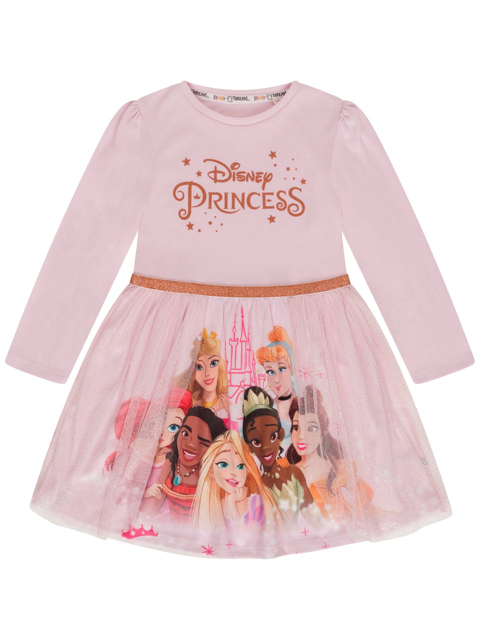 Фирменные нитки, детская ночная рубашка с принцессами Disney, бежевый цена и фото