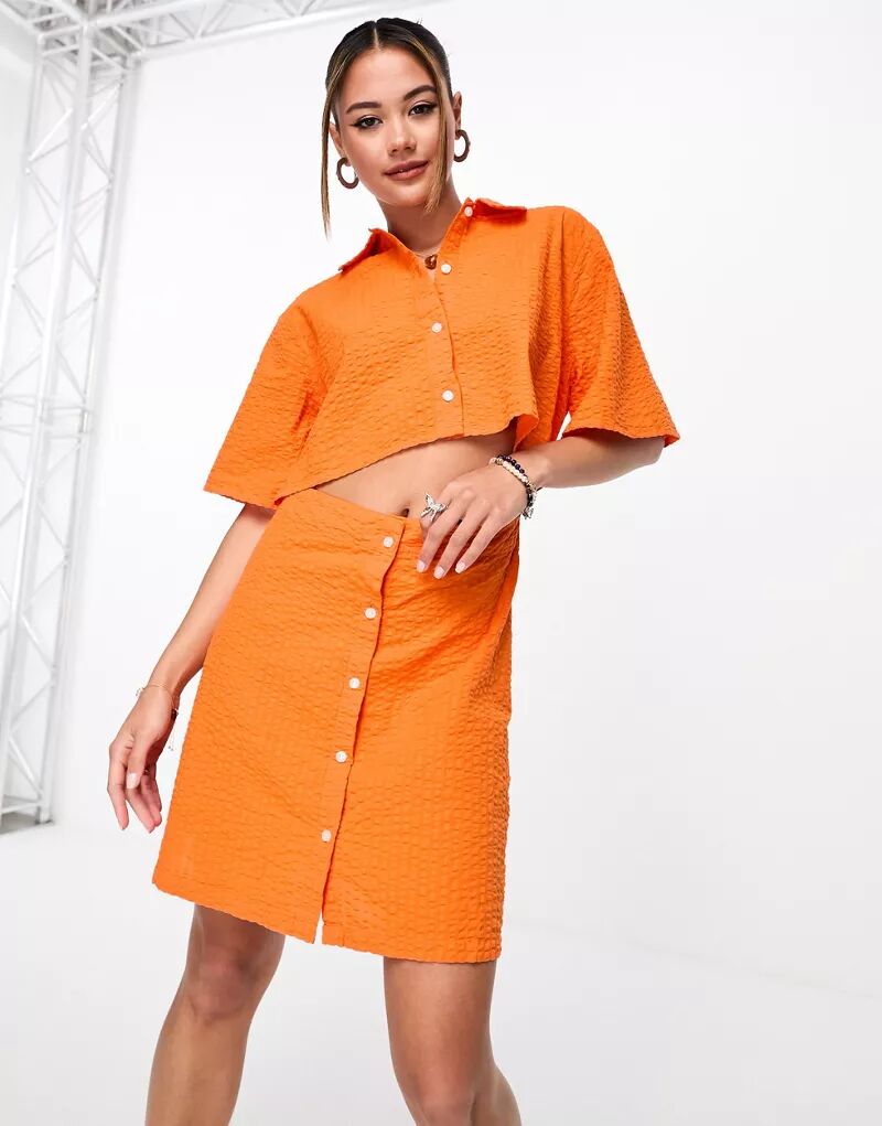 Ярко-оранжевое мини-платье-рубашка JJXX с вырезом
