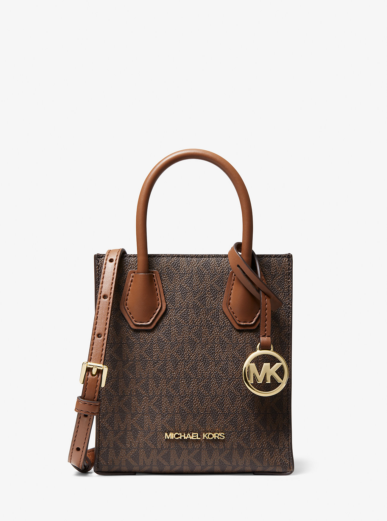printio сумка универ Очень маленькая кожаная сумка через плечо Mercer с логотипом Michael Kors, коричневый