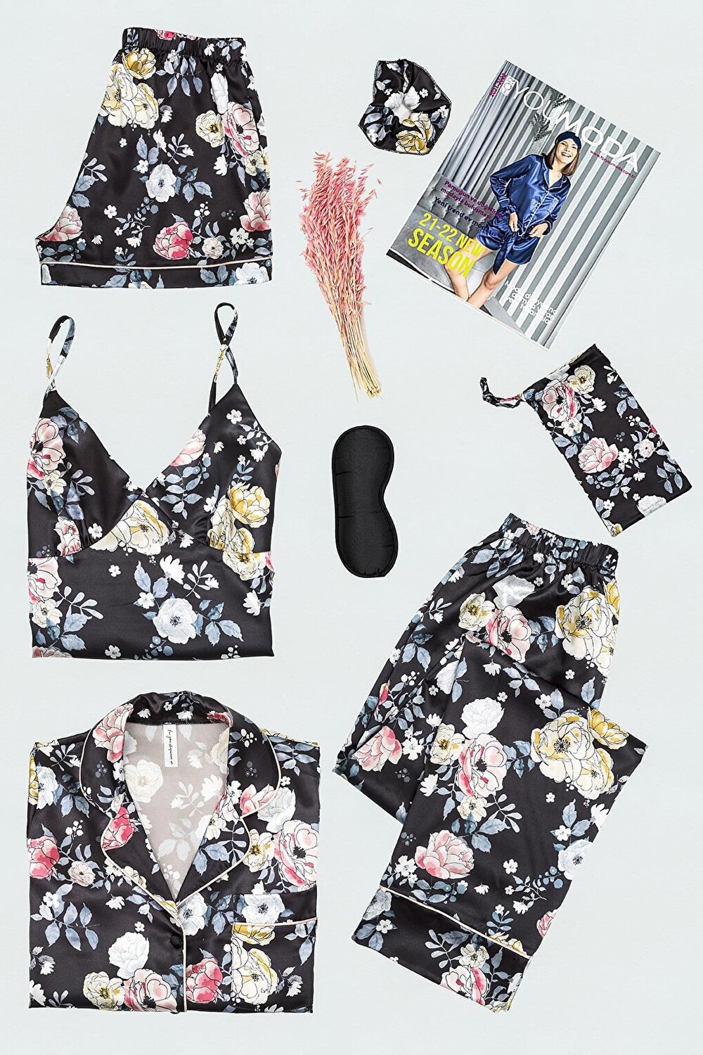 

Пижамный комплект из 7 предметов с цветочным узором и лососем FOR YOU MODA